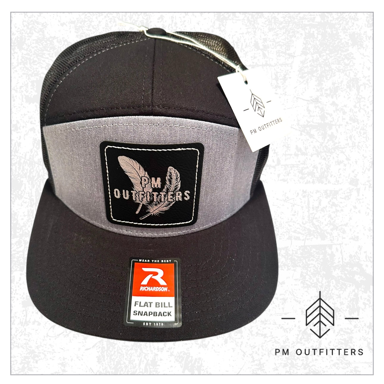PM Outfitters 2-feather Silver Logo Patch 7-Panel Trucker Hat