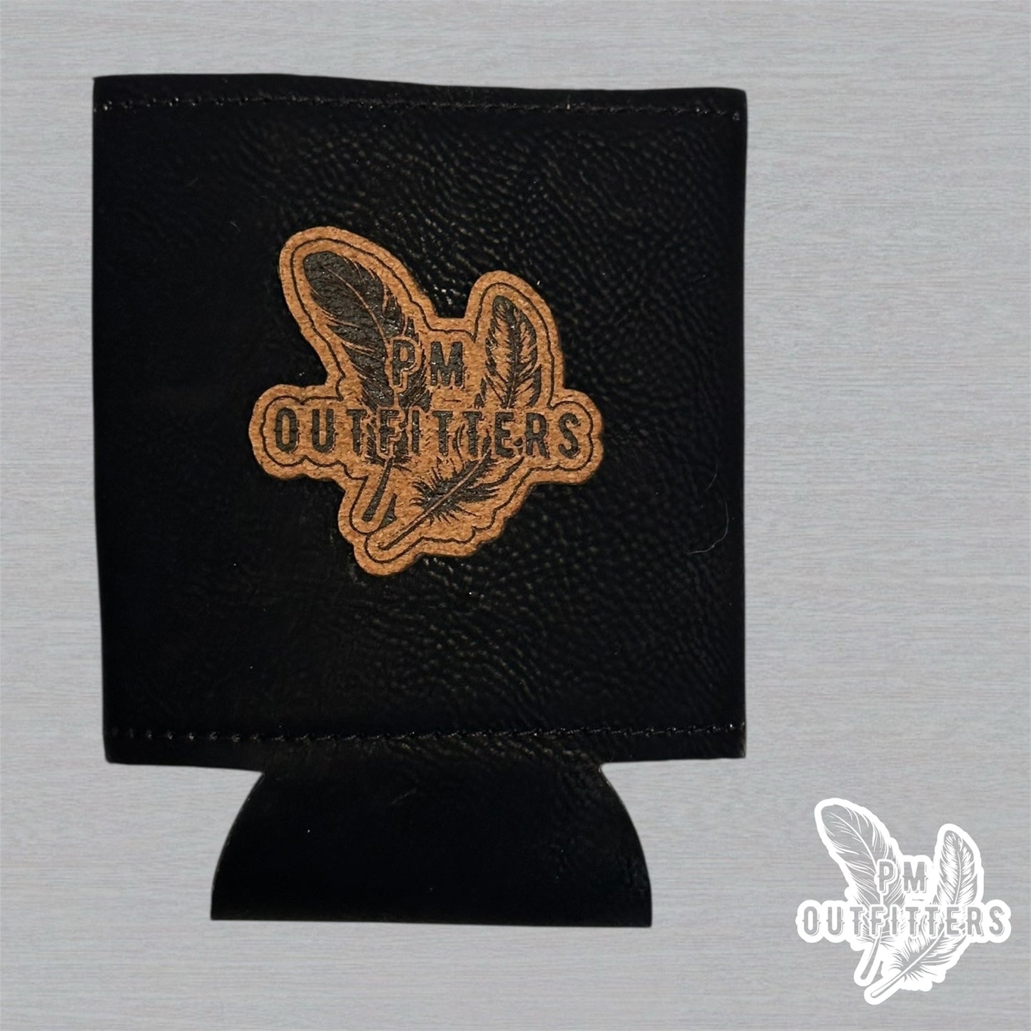 PM Outfitters Custom AINTS Bag Head Patch Black Leatherette Koozie
