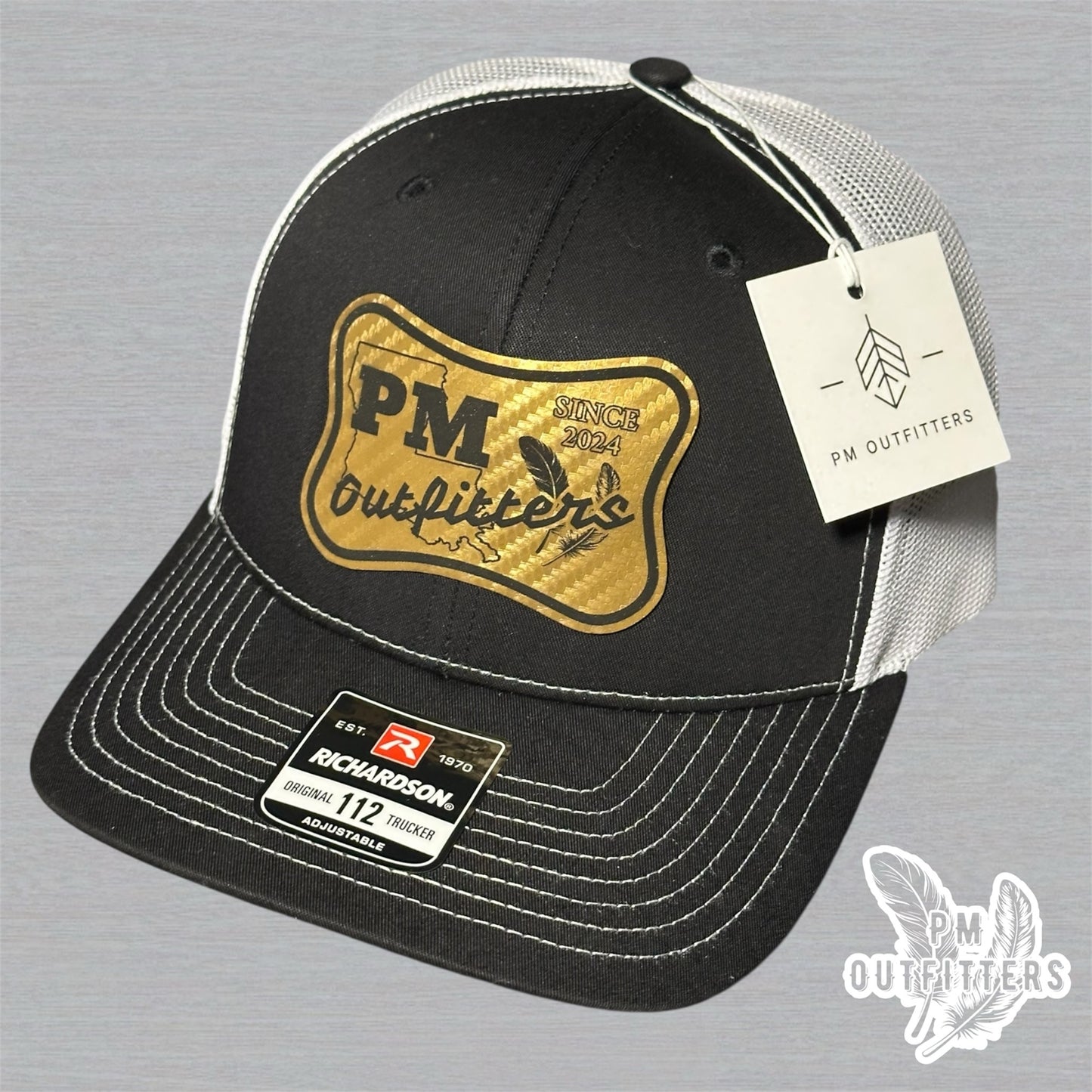 PM Outfitters Custom Design Saints Theme Carbon Fiber Logo Trucker Hat