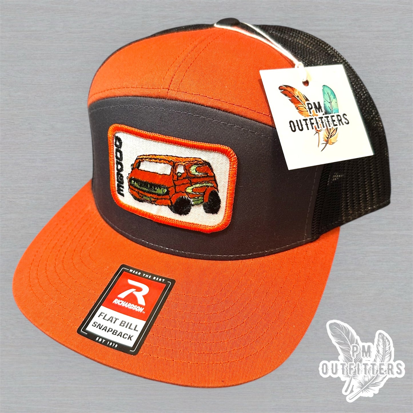 Vintage Dodge Van Patch Trucker Hat - Richardson 168 Orange Charcoal Black