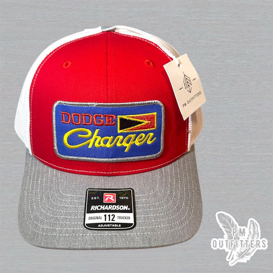 Retro Dodge Charger Trucker Hat - Red, White & Gray Richardson 112