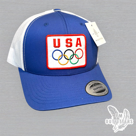 Team USA Olympics Trucker Hat - Retro Patch YP Classics 6601 Blue White