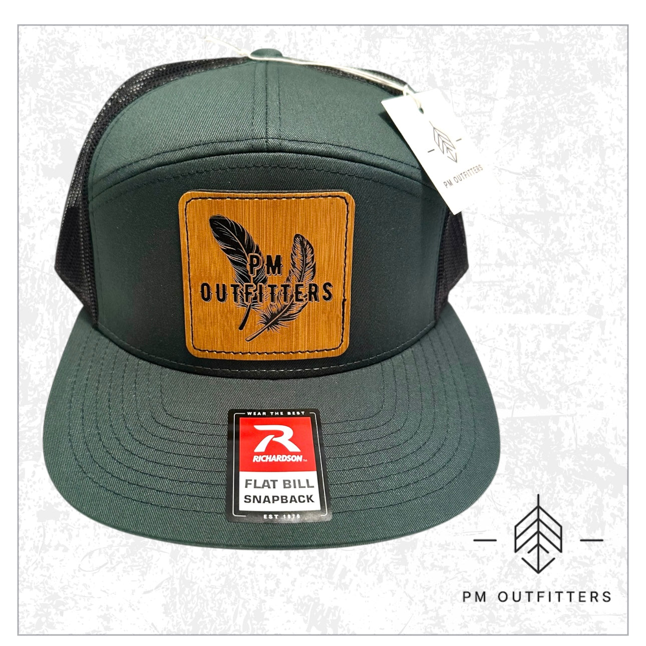 PM Outfitters Bamboo Design Logo Patch 7-Panel Trucker Hat