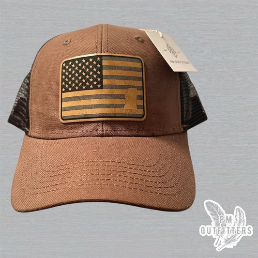 PM Outfitters Custom Design American Flag MS DriDuck Canvas Trucker Hat