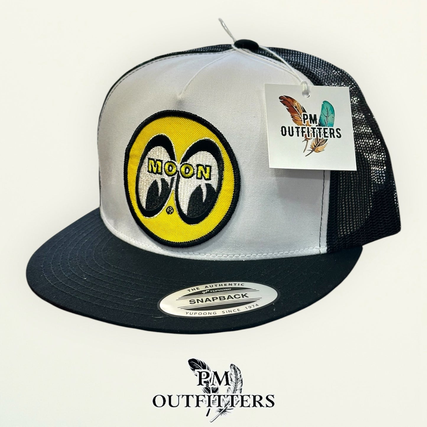 Mooneyes Speed Equipment Hat | Yupoong 6006 White & Black Flatbill