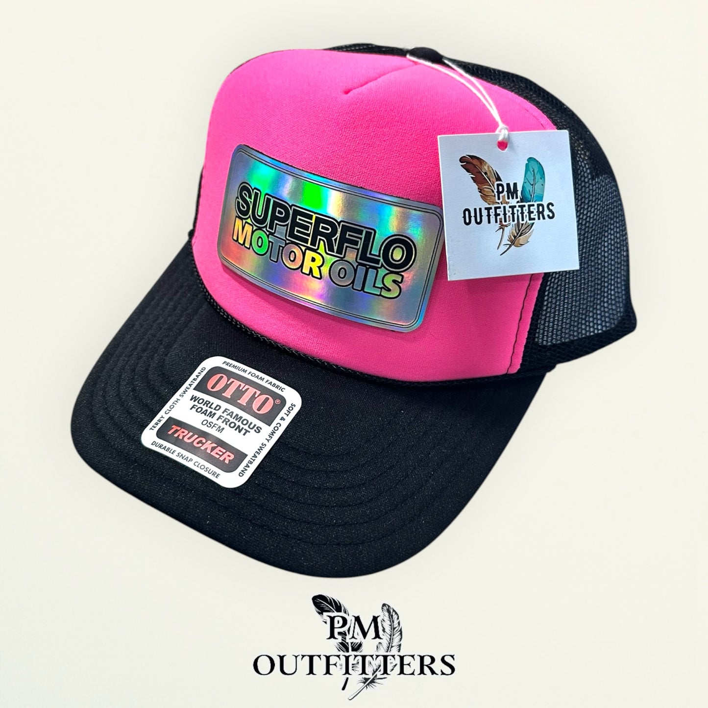Superflo Motor Oils Trucker Hat | PM Outfitters Exclusive | Otto Foam Front Hot Pink & Black