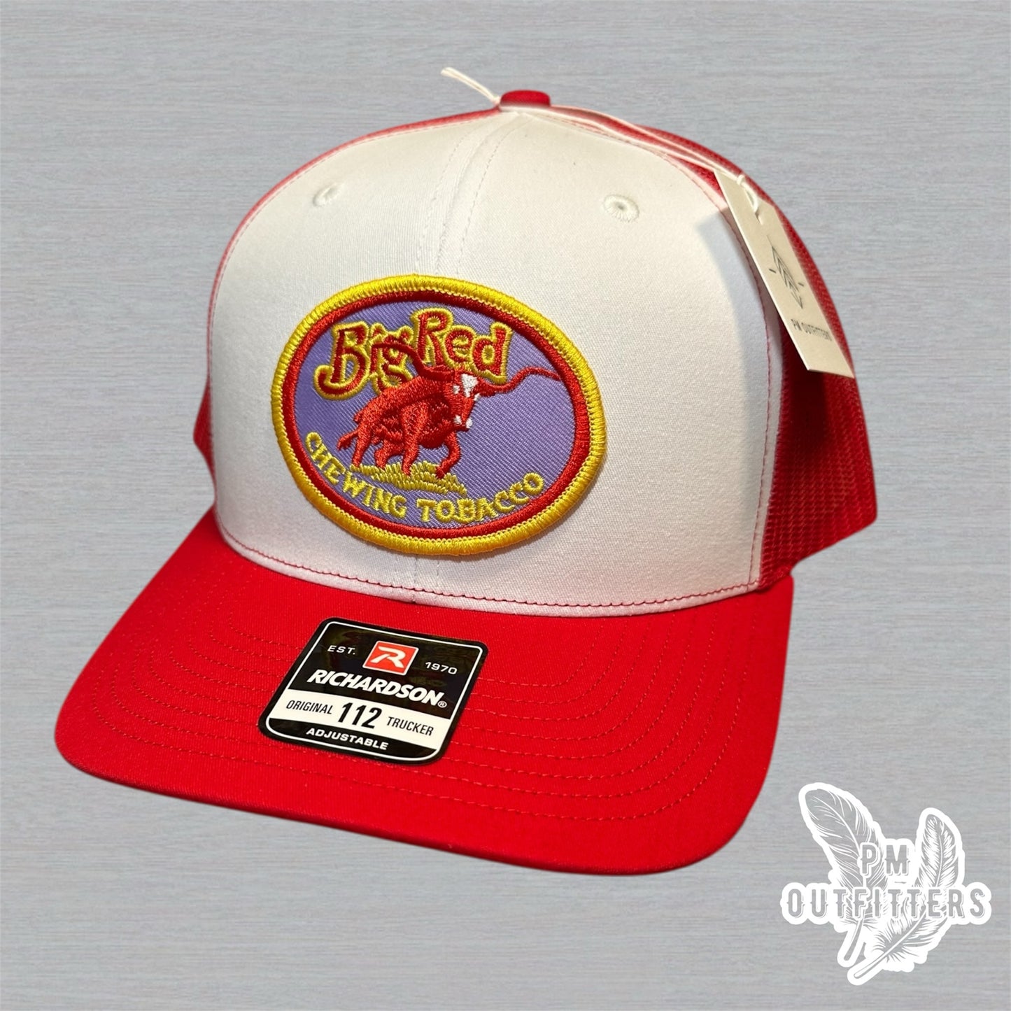 Big Red Tobacco Trucker Hat - Retro Patch Richardson 112 White Red