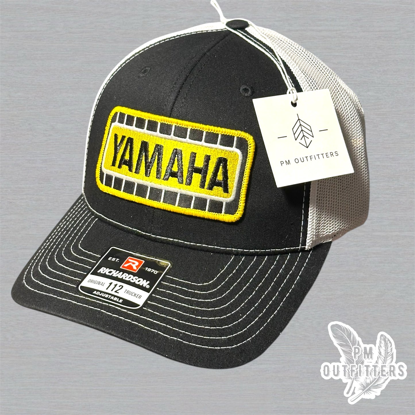 Vintage Style Yamaha Embroidered Patch Black & White Richardson 112 Trucker Hat
