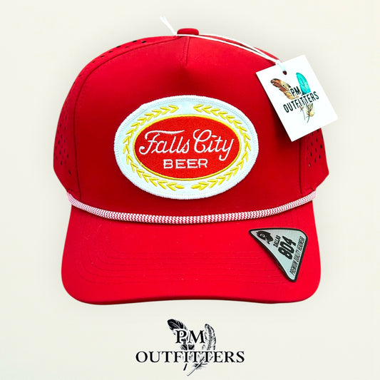 Falls City Beer patch detail wreath oval embroidered trucker hat