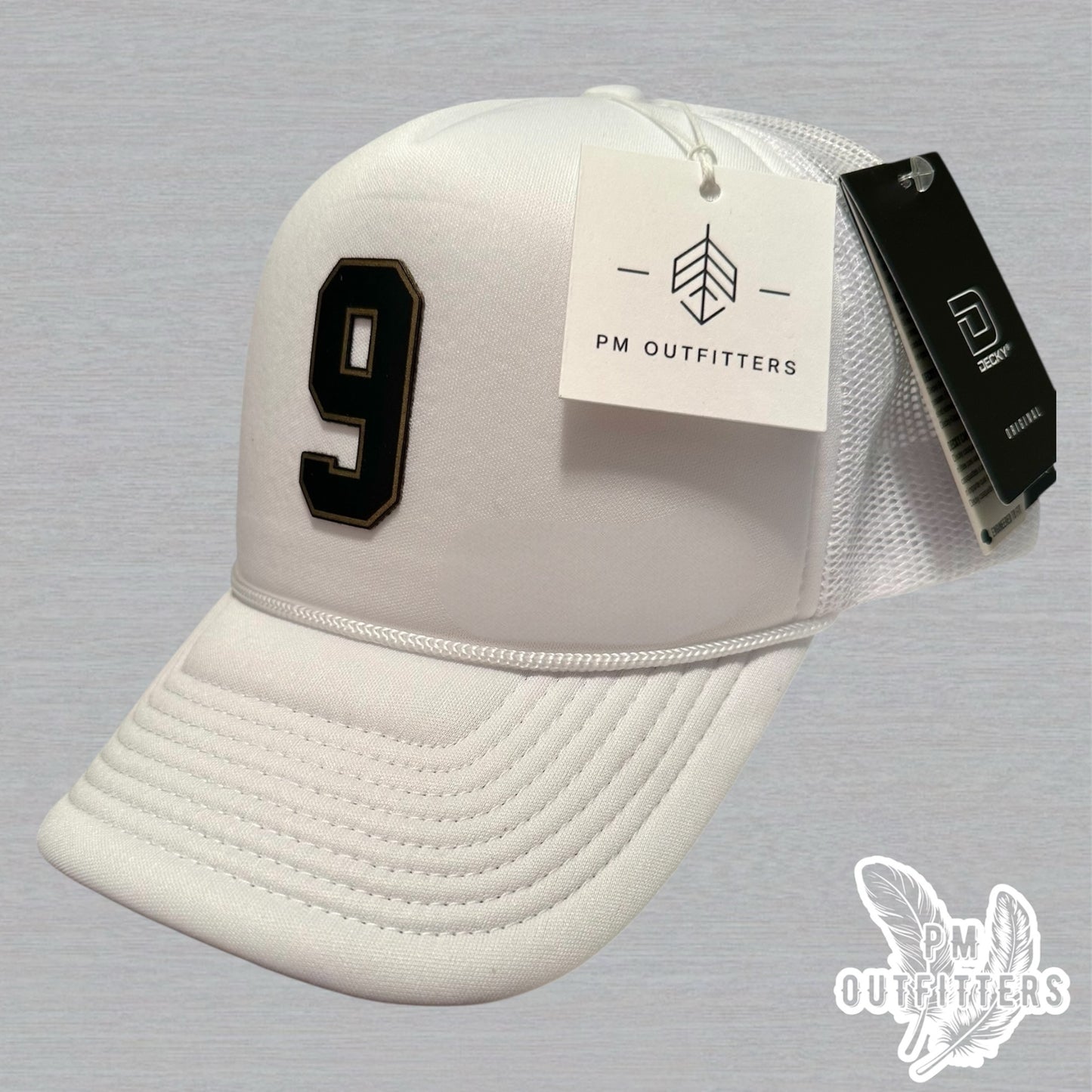 White Decky Foam Trucker Hat - Drew Brees Saints Away Jersey Style | Custom #9 Leatherette Patch