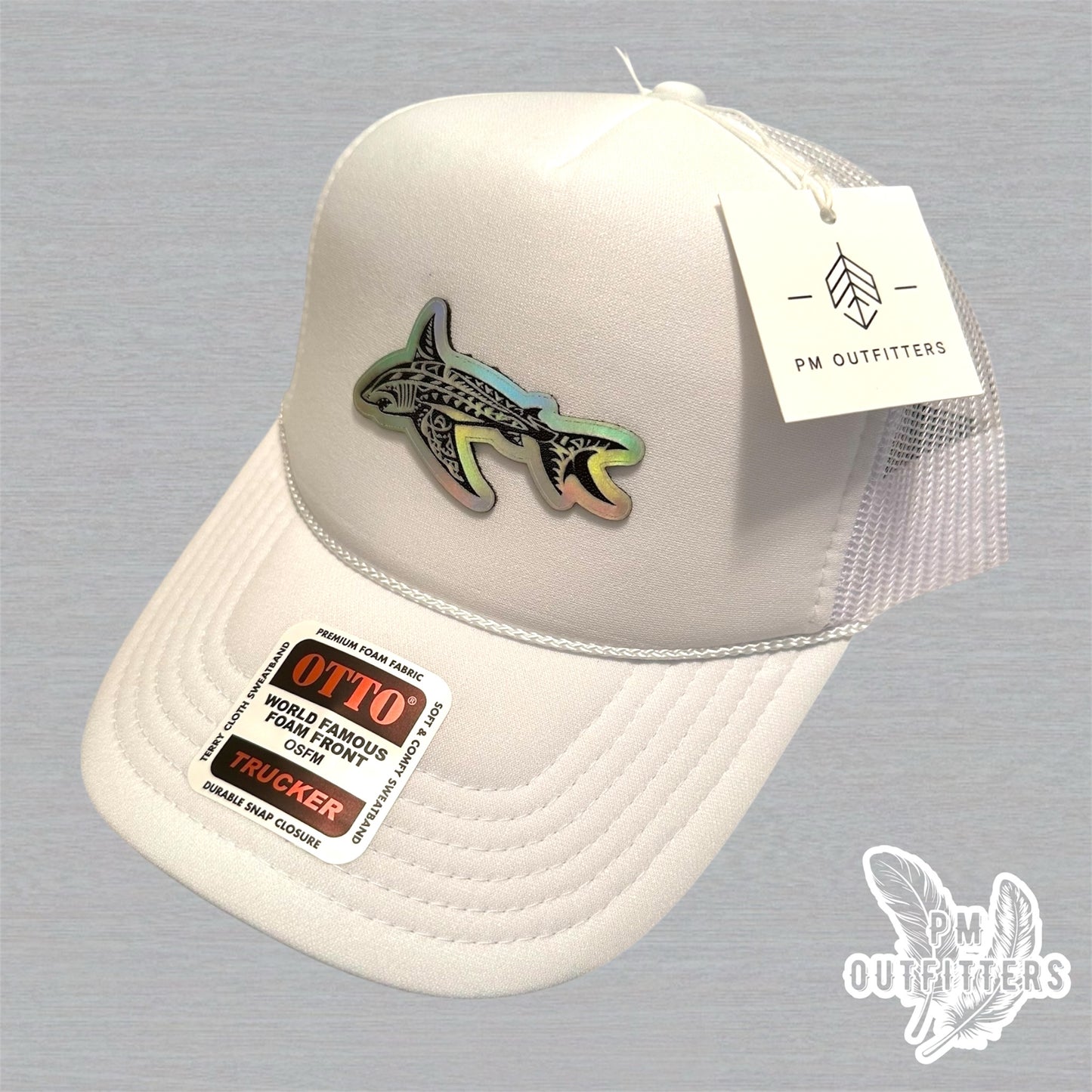 PM Outfitters Custom Design Holographic Tribal Shark Foam Rope Trucker