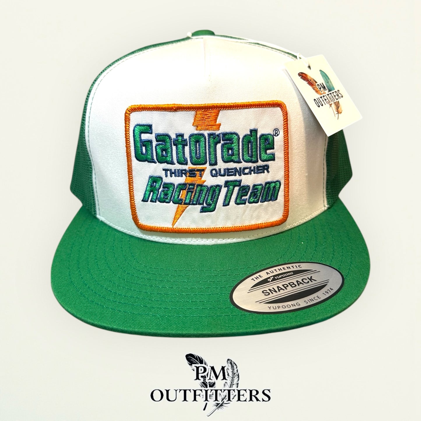 Gatorade Racing Team Trucker Hat — PM Outfitters Retro Patch | Yupoong Flat Bill White Green NASCAR Sponsorship Heritage