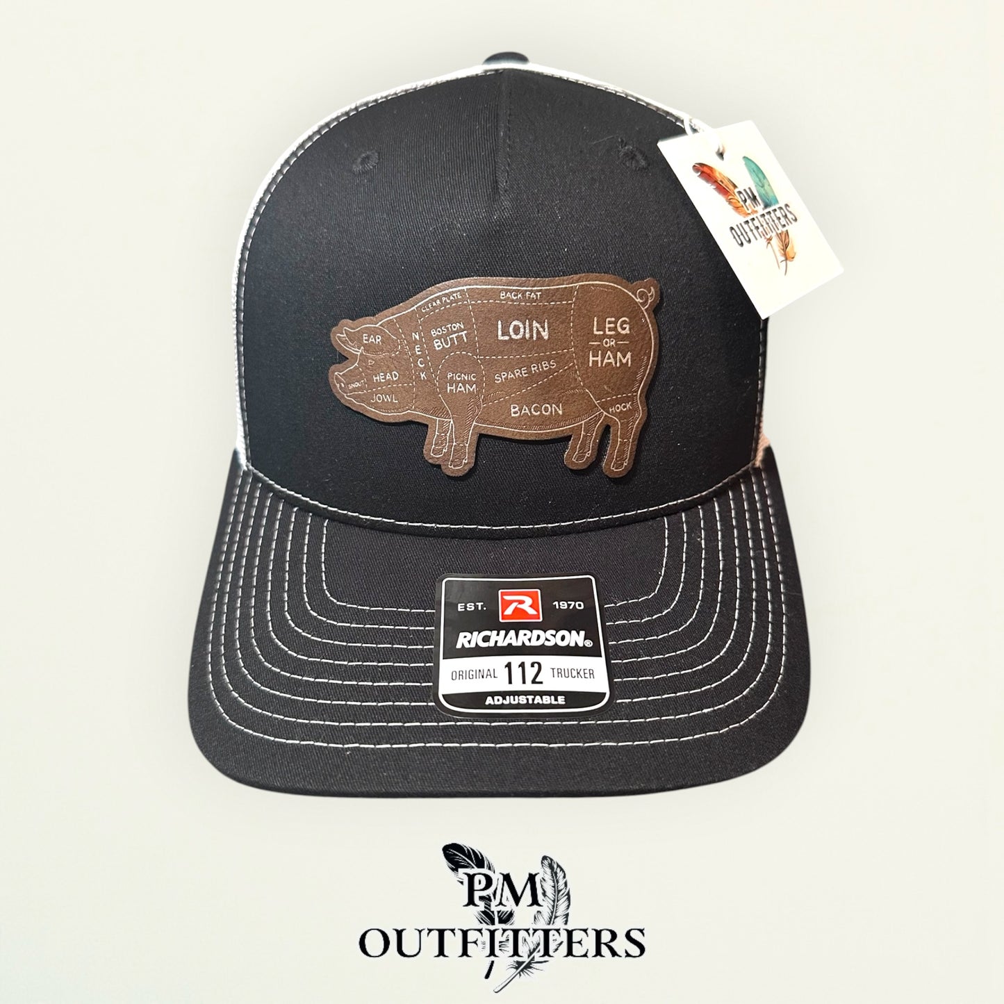 Pork Butcher Cuts Pig Hat — Richardson 112 Black & White | PM Outfitters