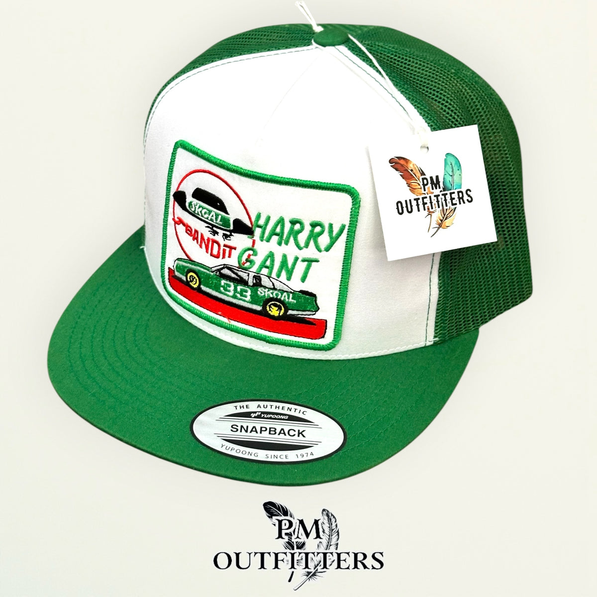PM Outfitters Harry Gant Skoal Bandit Racing embroidered patch Yupoong 6006 green white trucker hat
