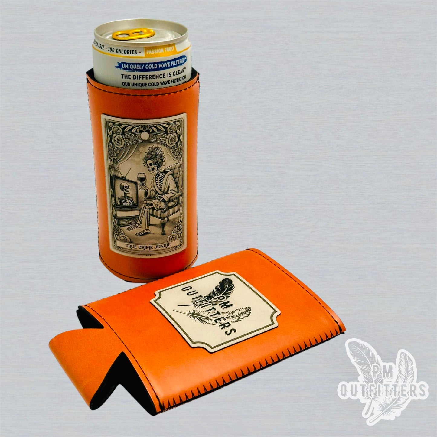 True Crime Junkie Tarot Card Custom Design Leatherette Slim Can Koozie