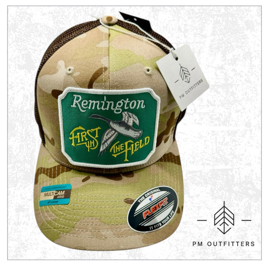Vintage Remington Firearms “First in the Field” Camo FlexFit Trucker