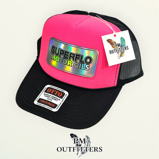 Superflo Motor Oils Trucker Hat | PM Outfitters Exclusive | Otto Foam Front Hot Pink & Black
