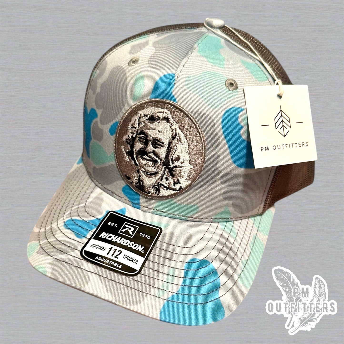 Jimmy Buffett Embroidered Patch Hat – Saltwater Duck Camo & Charcoal Richardson 112 Trucker | PM Outfitters