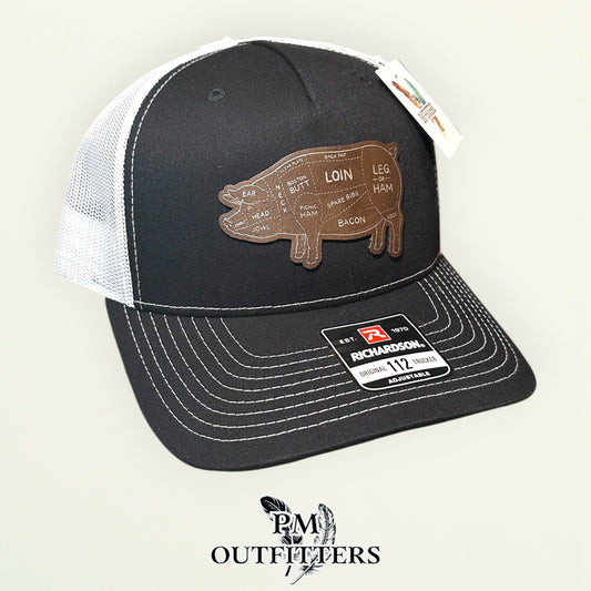 Pork Butcher Cuts Pig Hat — Richardson 112 Black & White | PM Outfitters