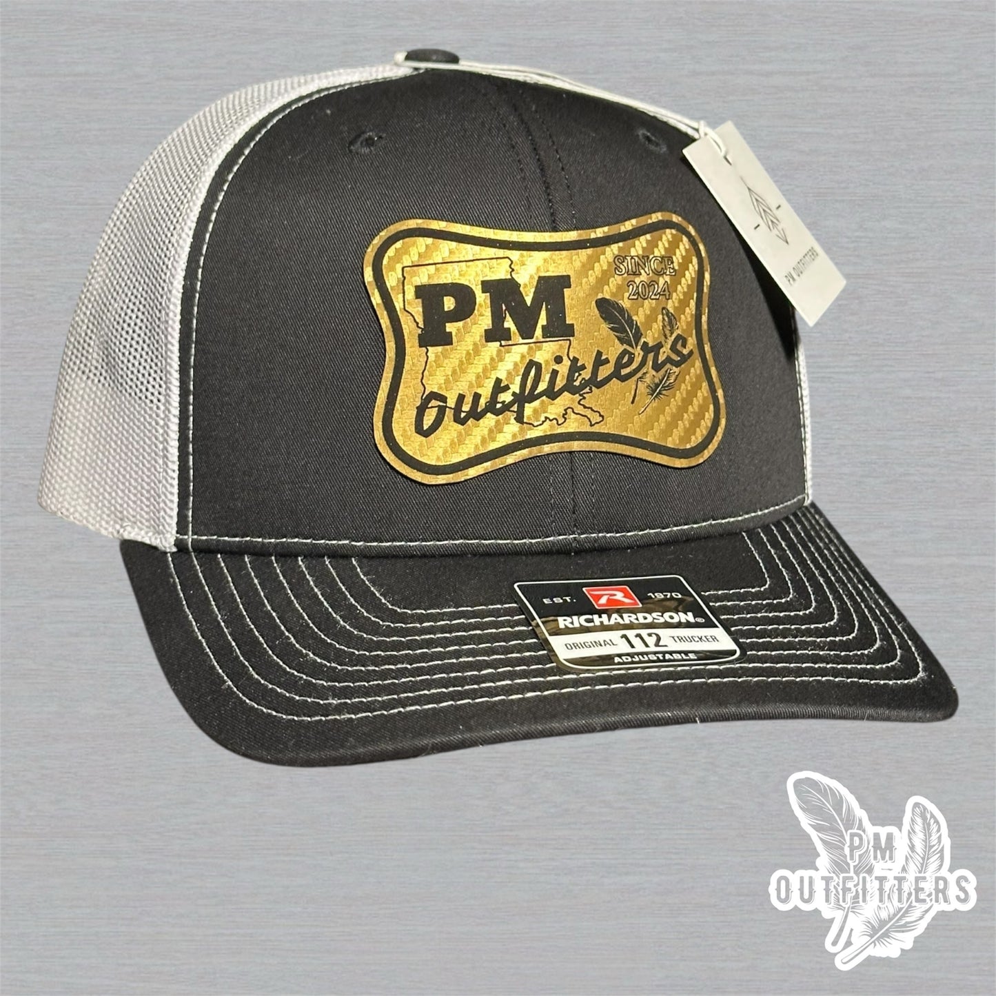 PM Outfitters Custom Design Saints Theme Carbon Fiber Logo Trucker Hat