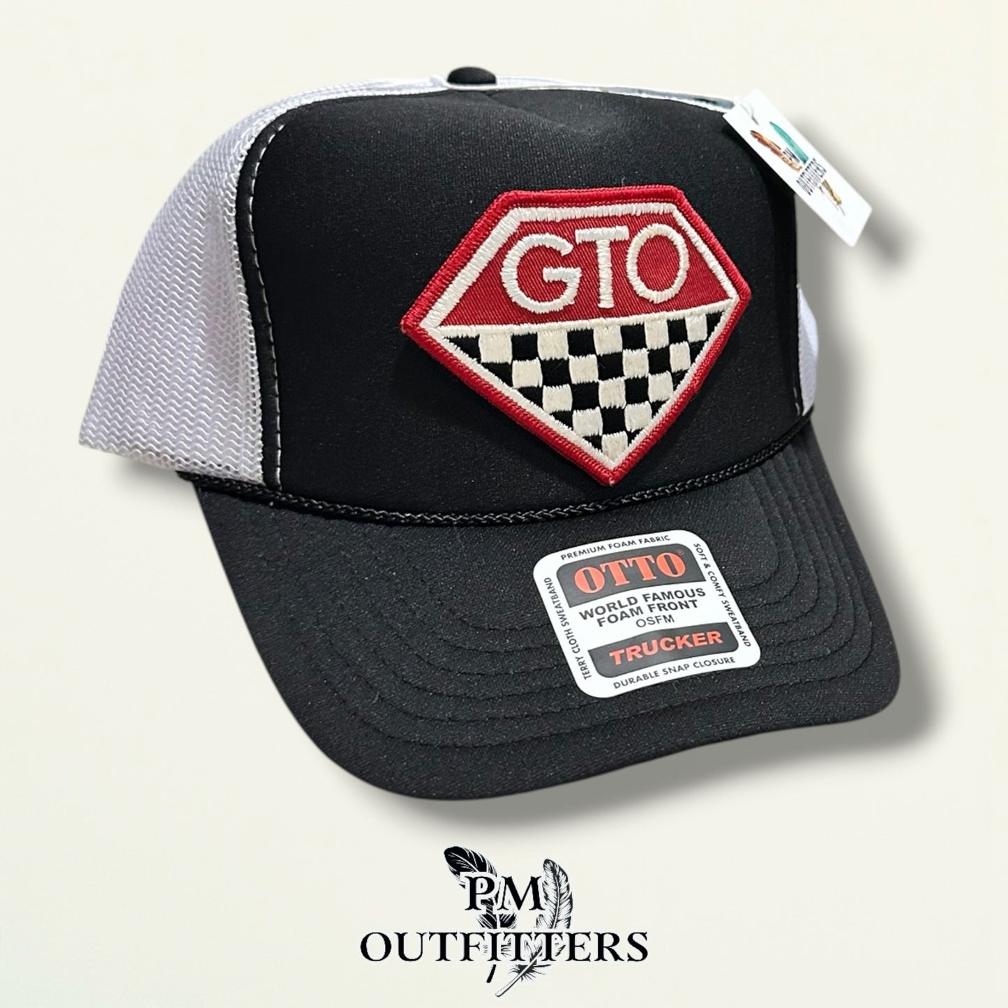 GTO Trucker Hat – PM Outfitters True Vintage Patch | Otto Foam Rope Black & White Muscle Car