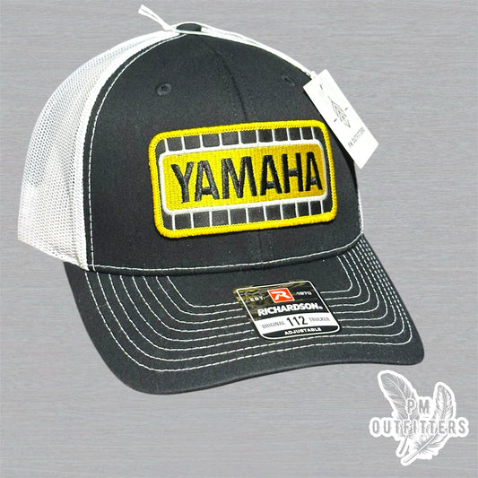 Vintage Style Yamaha Embroidered Patch Black & White Richardson 112 Trucker Hat