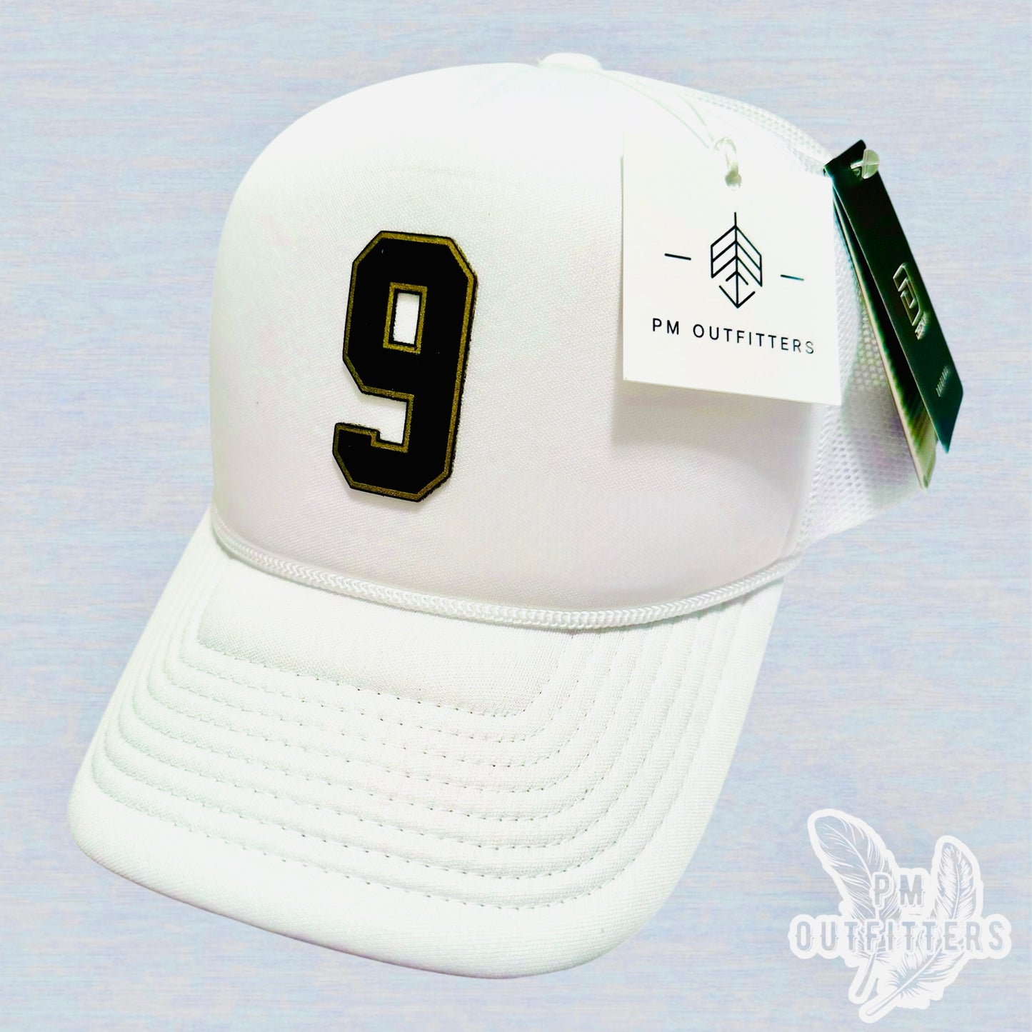 White Decky Foam Trucker Hat - Drew Brees Saints Away Jersey Style | Custom #9 Leatherette Patch