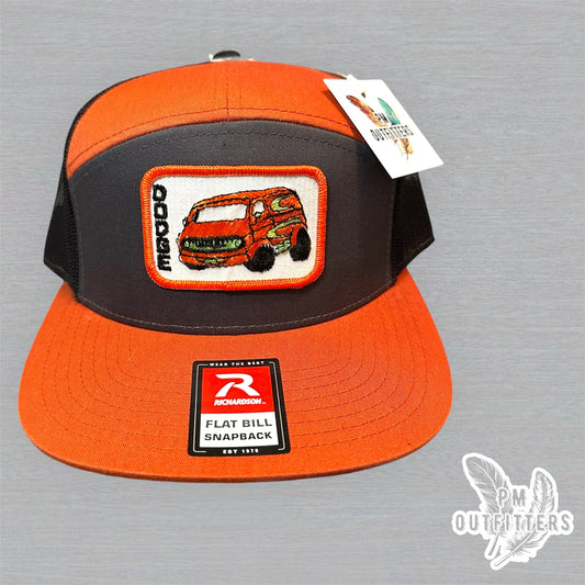 Vintage Dodge Van Patch Trucker Hat - Richardson 168 Orange Charcoal Black