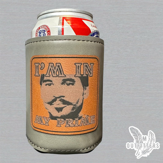 PM Outfitters Custom Laser Engraved Tombstone Doc Holliday “I’m In My Prime” Premium Leatherette Can Cooler - Gray Koozie