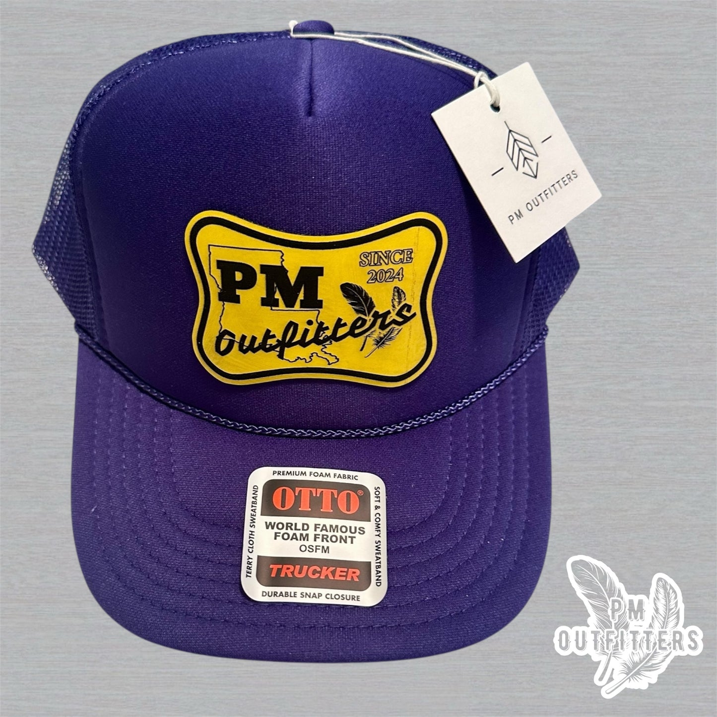 PM Outfitters LSU Logo Design Foam Front Rope Trucker Hat