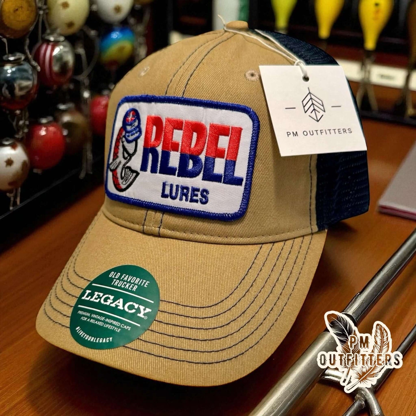 Rebel Lures Fishing Vintage Patch Low Profile Trucker Hat