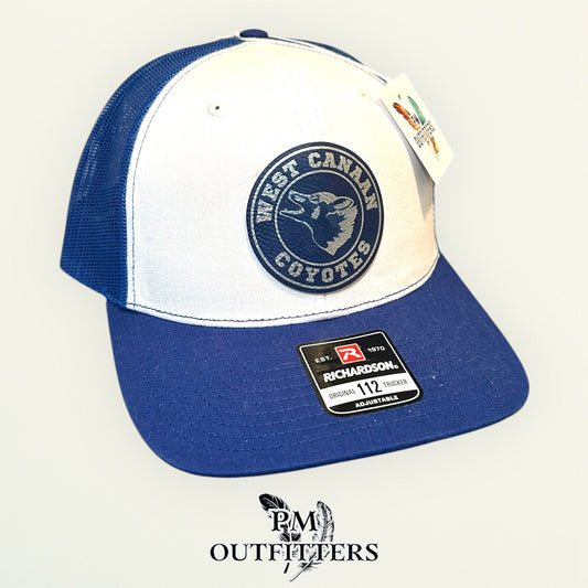 West Canaan Coyotes Trucker Hat — Richardson 112 White & Royal Blue
