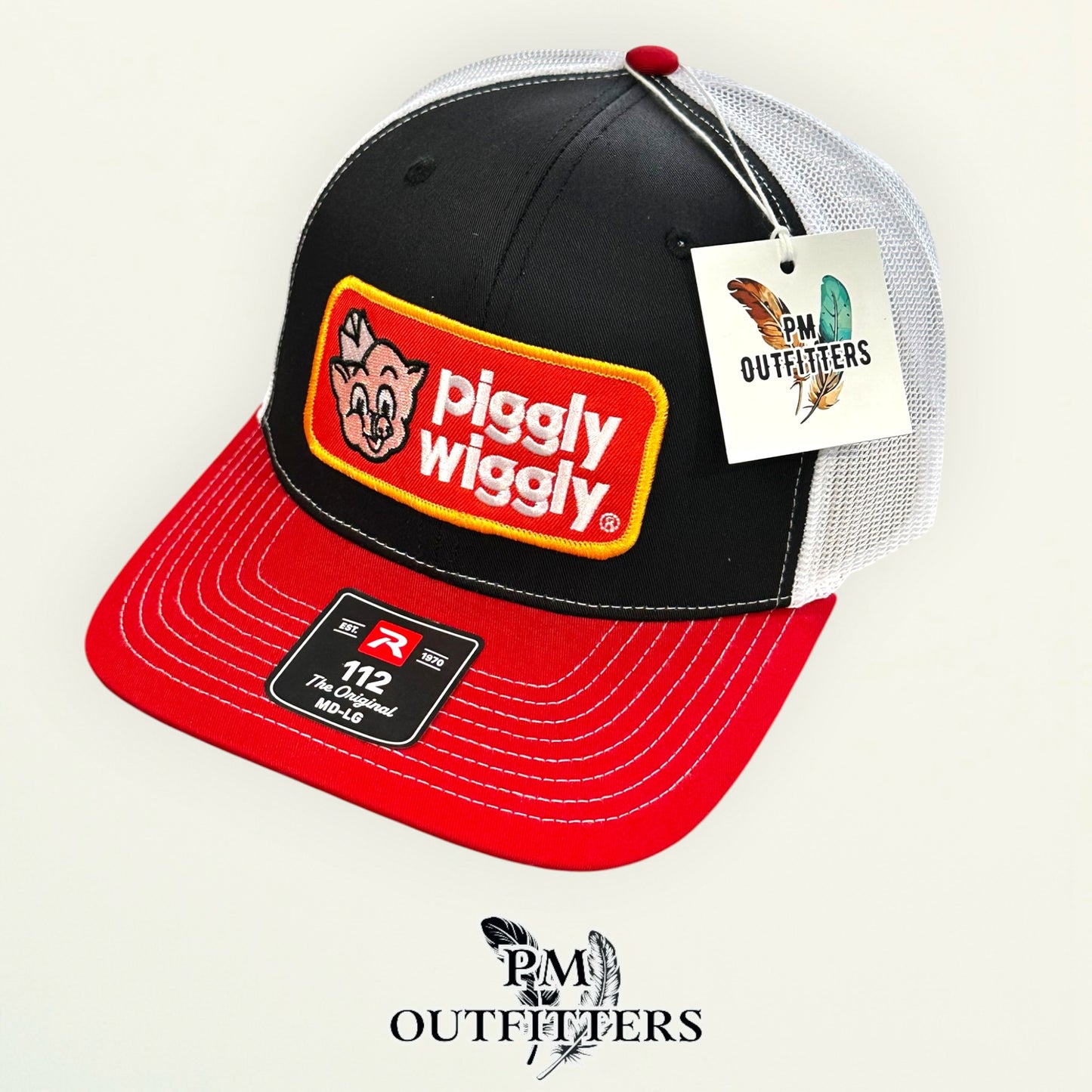 Piggly Wiggly Hat Retro Patch | Richardson 112 Black Red White Trucker