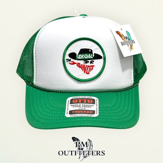 Skoal Bandit patch detail masked cowboy circular embroidered trucker hat