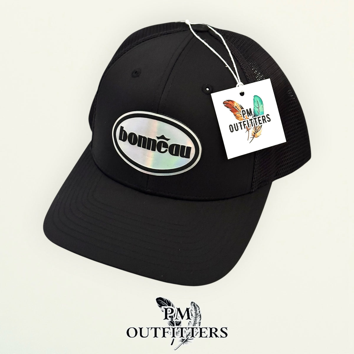 PM Outfitters hang tag Bonneau Over the Top trucker hat