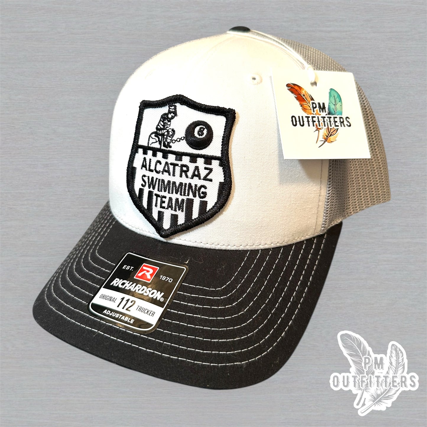 Vintage Alcatraz Swimming Team Patch Trucker Hat - Richardson 112 White, Black & Gray