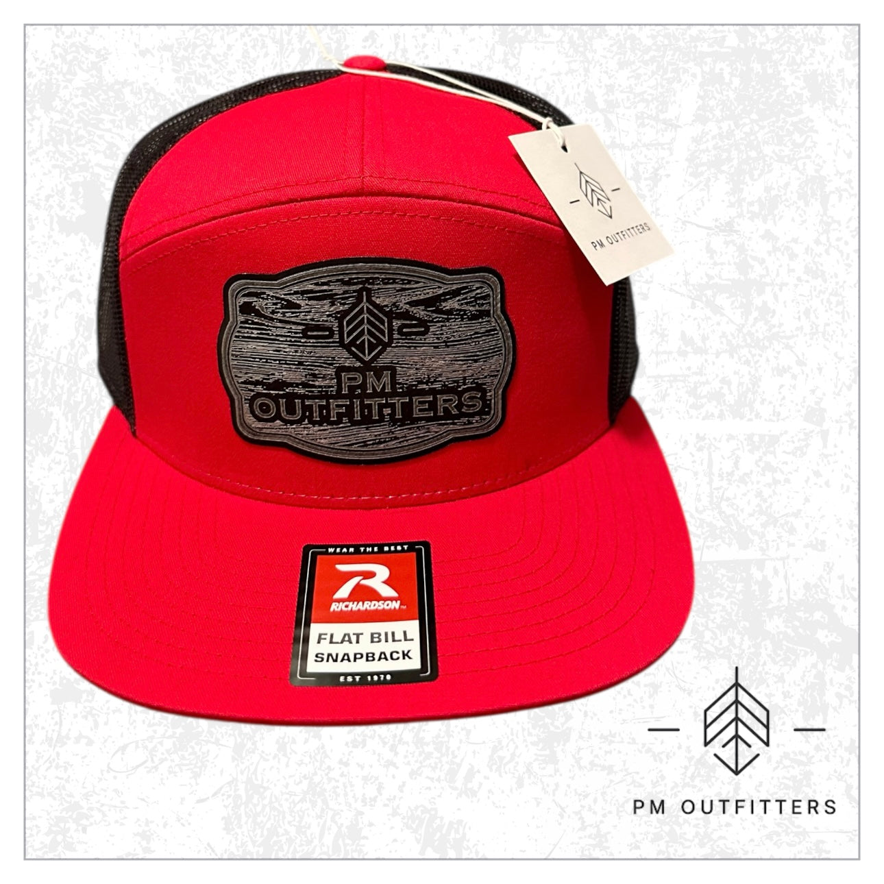 PM Outfitters Wood Grain Logo Patch 7-Panel Trucker Hat