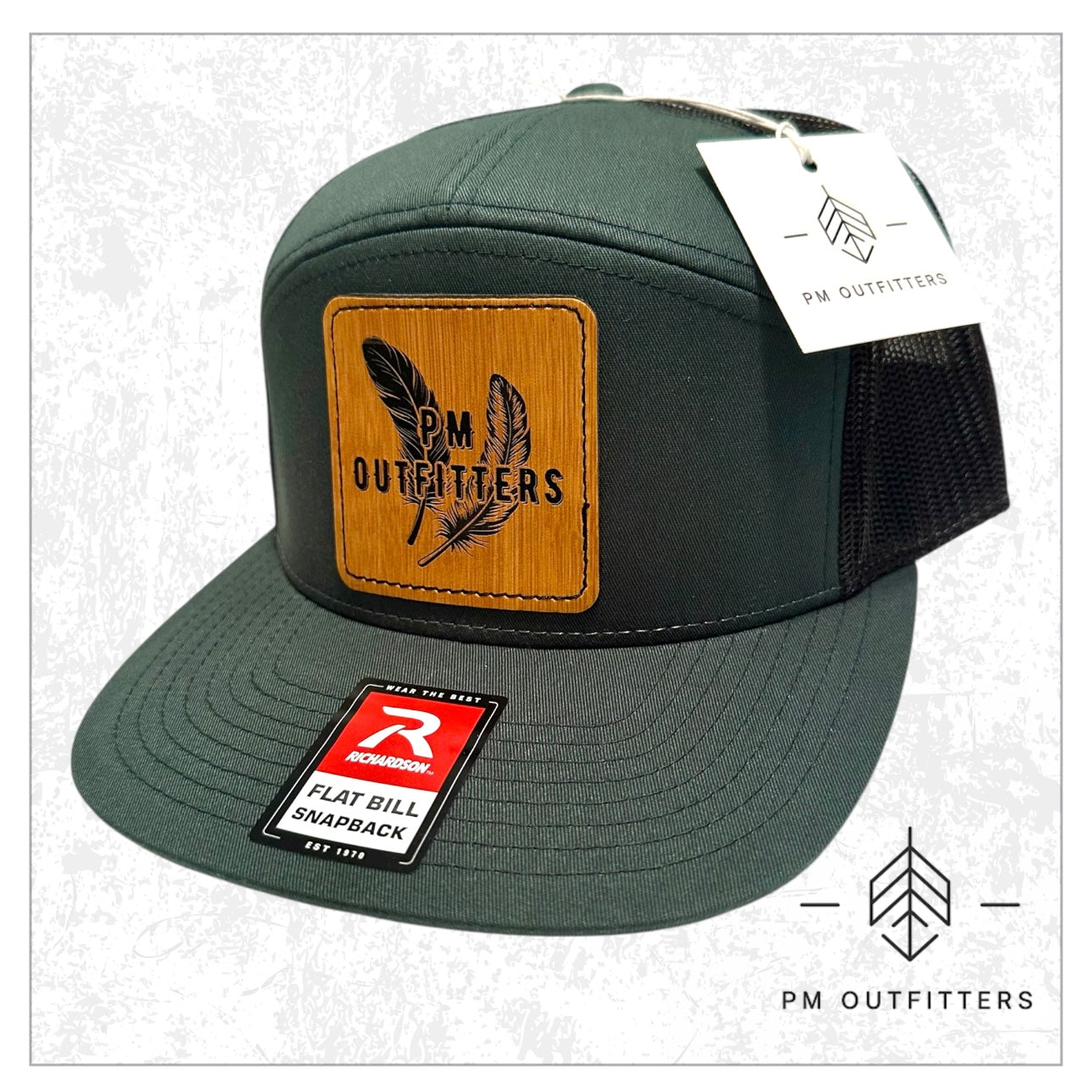 PM Outfitters Bamboo Design Logo Patch 7-Panel Trucker Hat