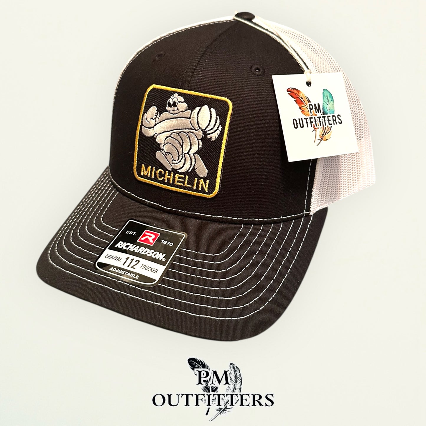 Michelin Man Trucker Hat — Retro Embroidered Patch | Richardson 112 Black White
