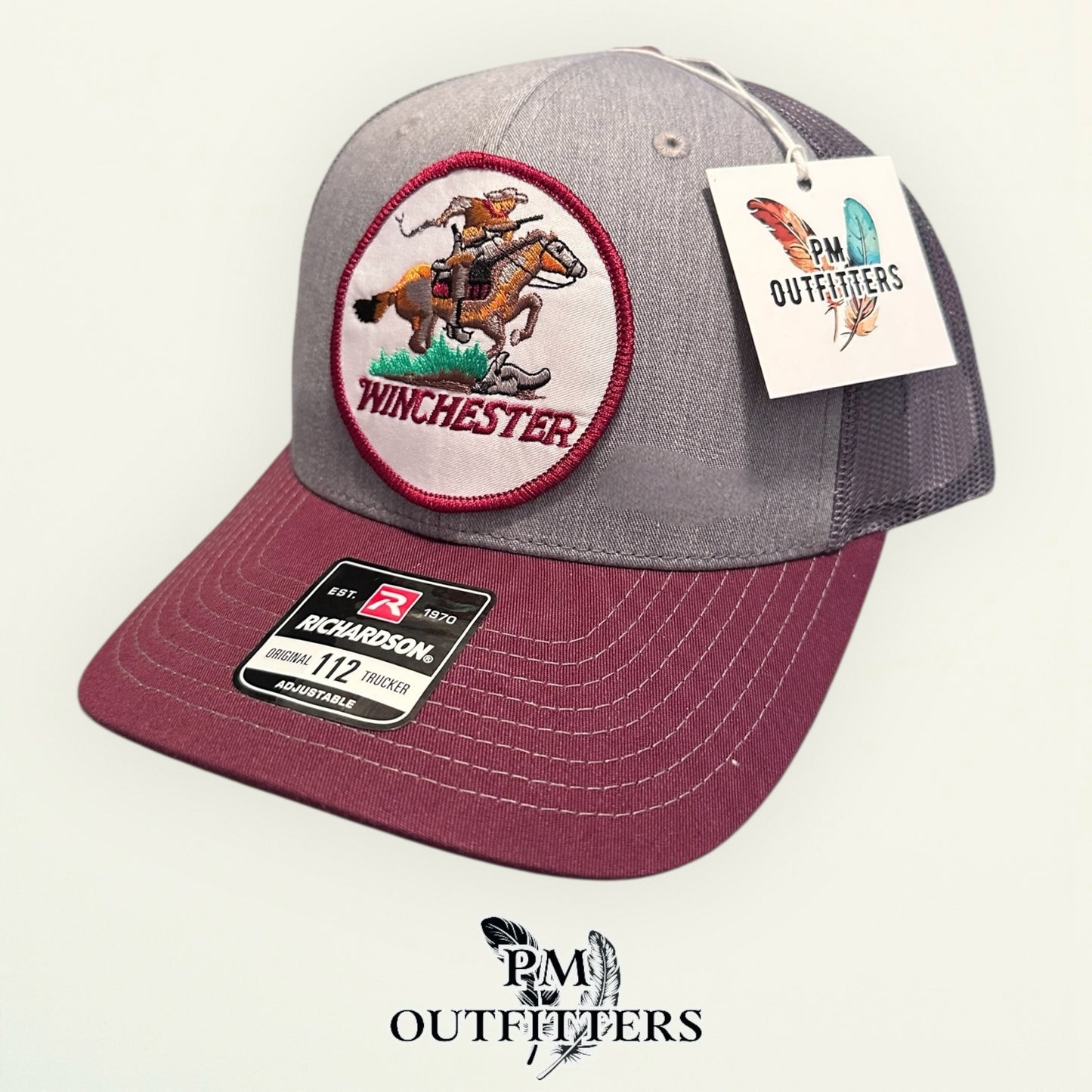 PM Outfitters | Richardson 112 Heather Gray Maroon | Retro Embroidered Patch