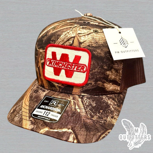 Winchester Firearms Vintage Patch Trucker Hat - Richardson 112 Mossy Oak Shadow Grass Camo