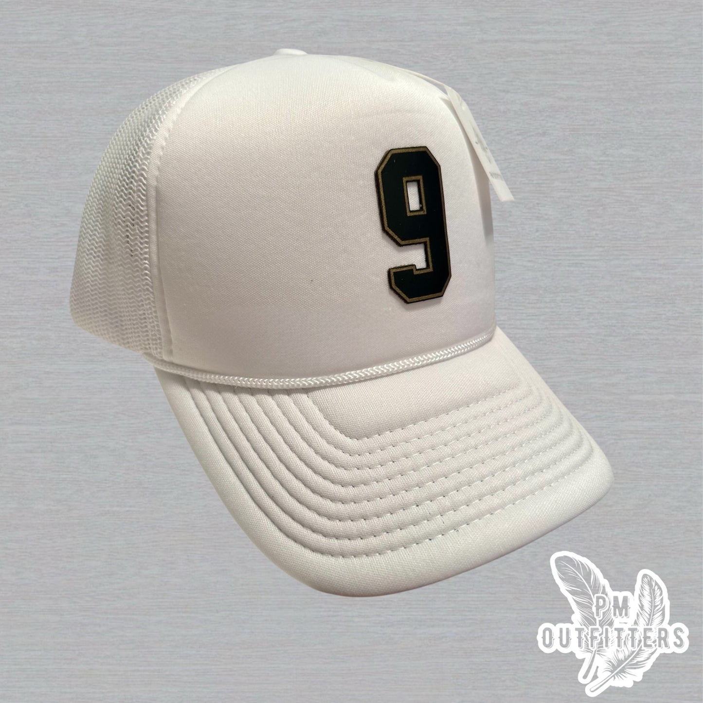 White Decky Foam Trucker Hat - Drew Brees Saints Away Jersey Style | Custom #9 Leatherette Patch