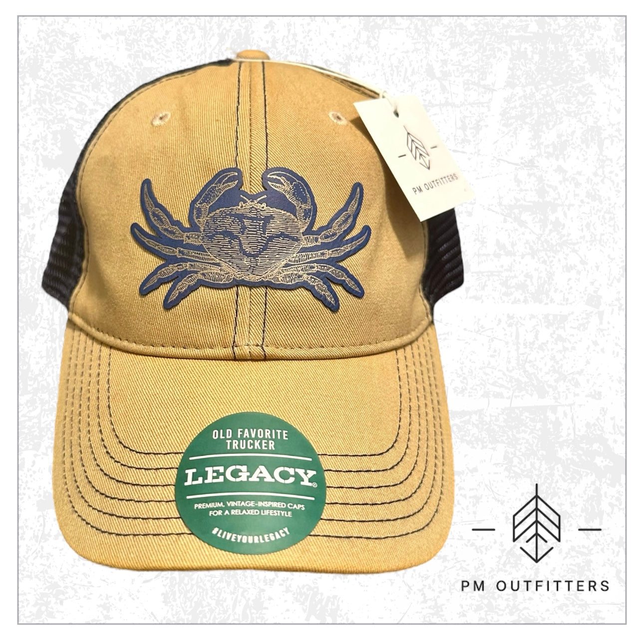 PM Outfitters Blue Crab Custom Design Low-Profile Meshback Hat