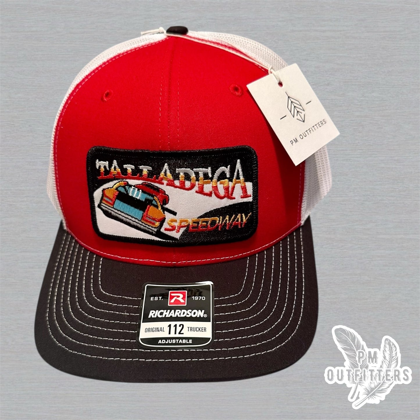 Retro Talladega Speedway Patch Richardson 112 Black Red White Trucker Hat
