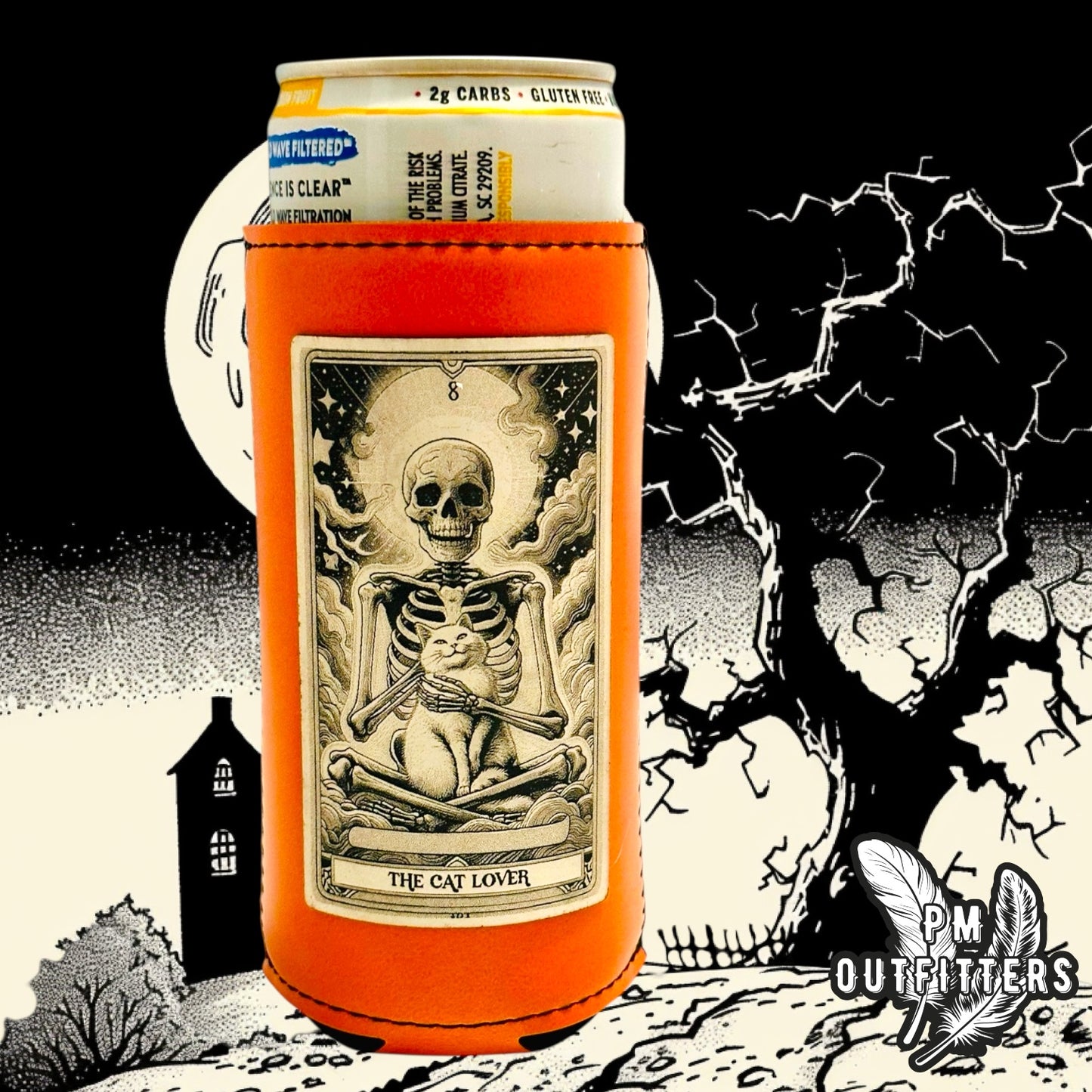 The Cat Lover Tarot Card Custom Design Leatherette Slim Can Koozie