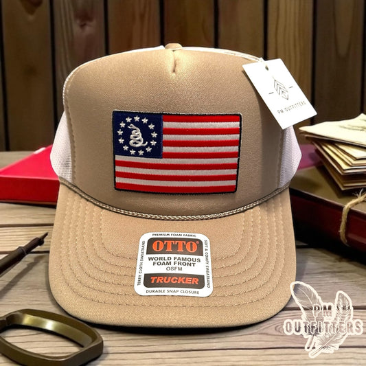 Vintage Betsy Ross Gadsden Snake Flag Foam Front Rope Trucker Hat