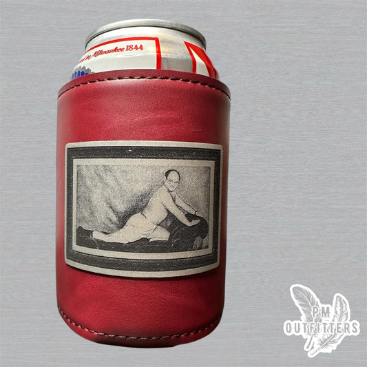 PM Outfitters Custom Laser Engraved Seinfeld George Costanza Portrait Premium Leatherette Can Cooler - Maroon Koozie