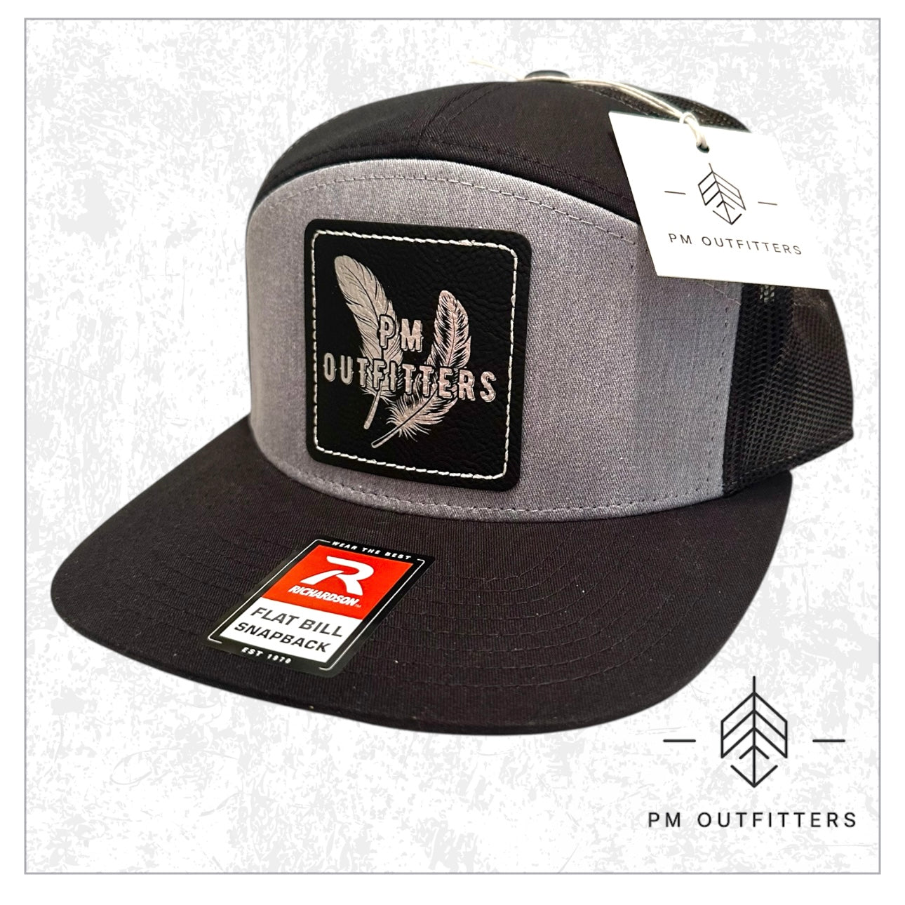 PM Outfitters 2-feather Silver Logo Patch 7-Panel Trucker Hat