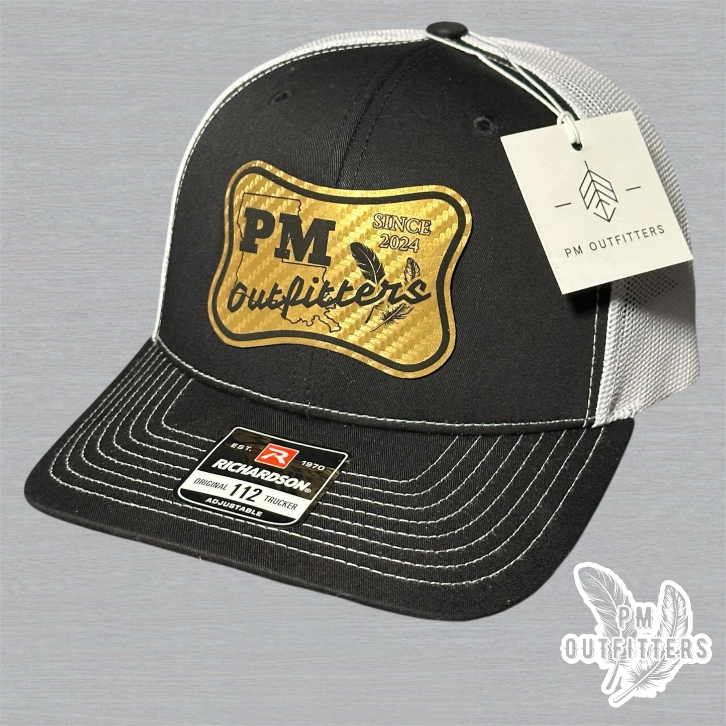 PM Outfitters Custom Design Saints Theme Carbon Fiber Logo Trucker Hat