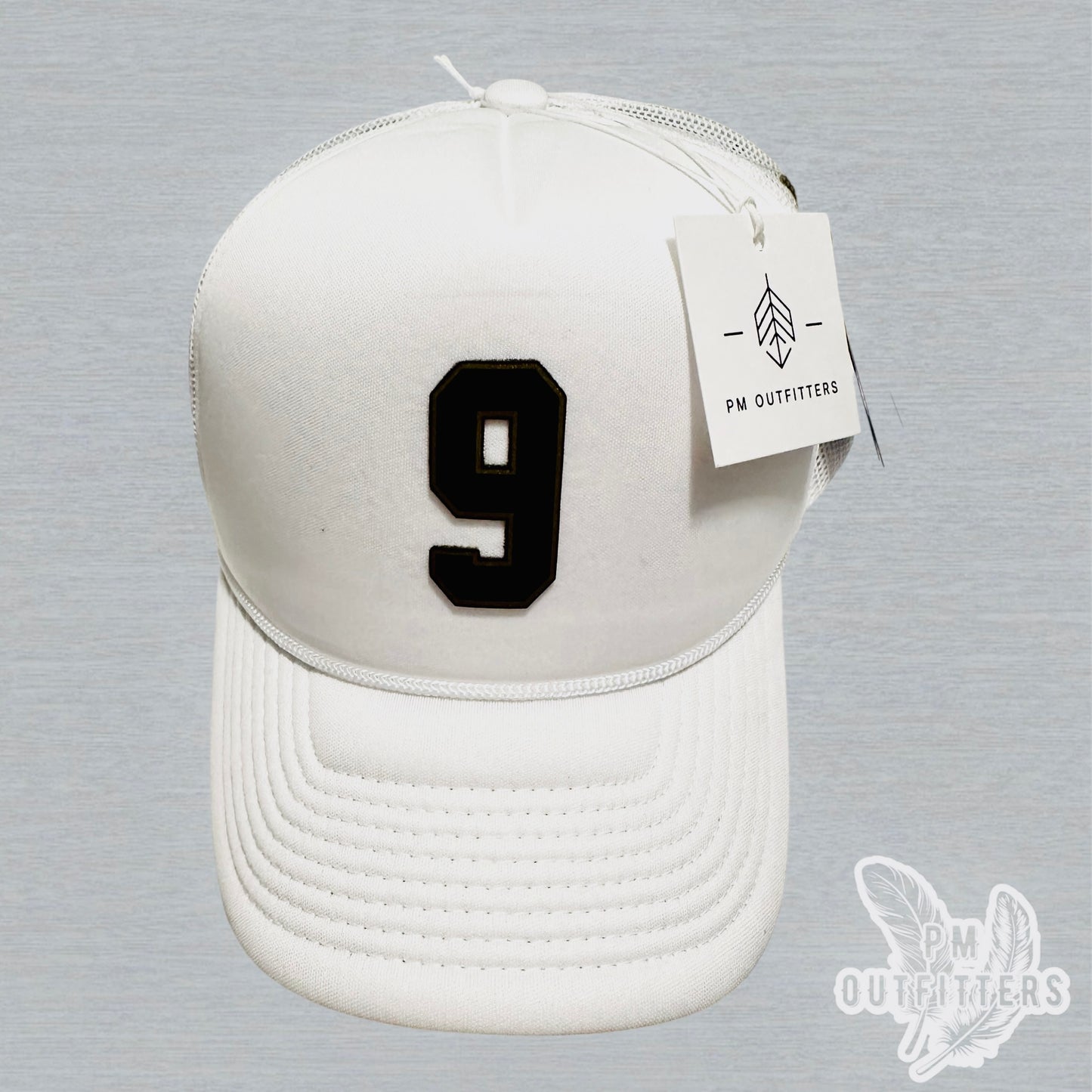 White Decky Foam Trucker Hat - Drew Brees Saints Away Jersey Style | Custom #9 Leatherette Patch